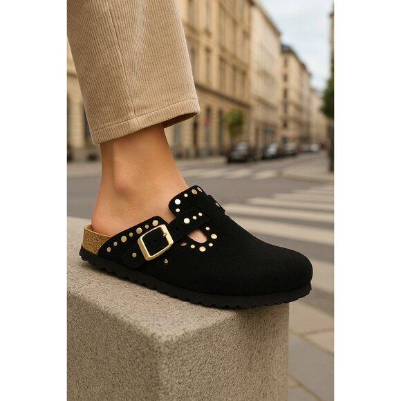 Birkenstock Boston Rivets Suede Leather Clog Black Size 37 EU New In Box - Picture 2 of 16